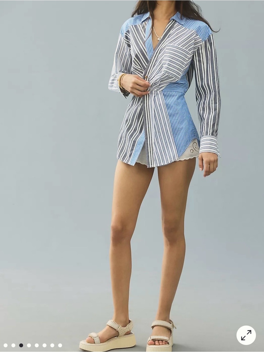 Pilcro Reworked Mixed Stripe Buttondown Shirt - Picture 2 of 12